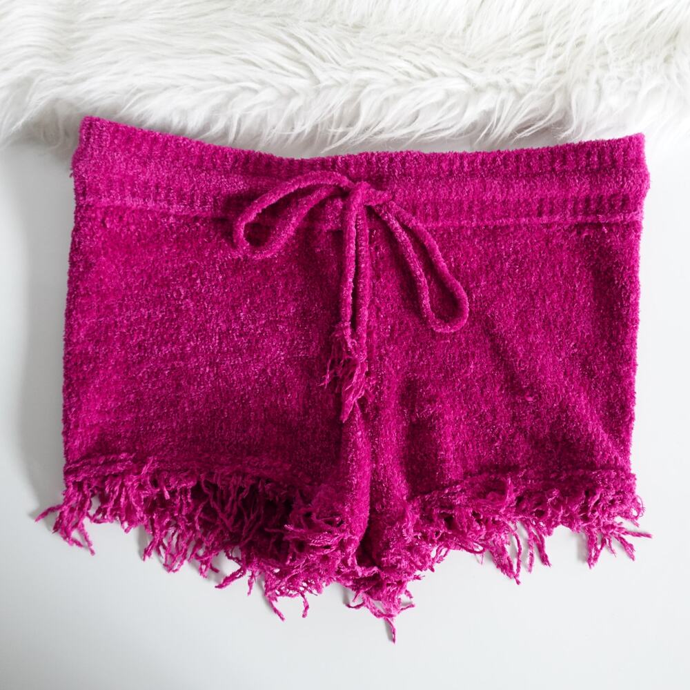 Free People Magenta Knit Cozy Drawstring Fringe Shorts M Summer Comfortable